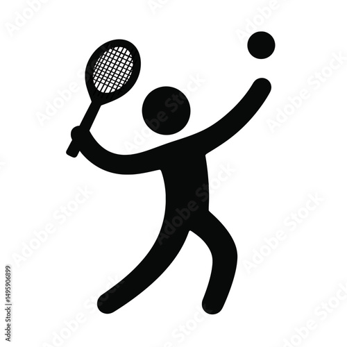 Tennis Icon Vector Depicting Player with Racket and Bal