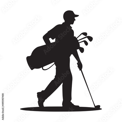 Golf Caddie Silhouette Carrying Golf Clubs Golfing Occupation Illustration Vector black silhouette. with white background