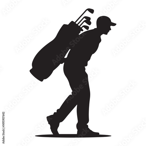 Golf Caddie Silhouette Carrying Golf Clubs Golfing Occupation Illustration Vector black silhouette. with white background