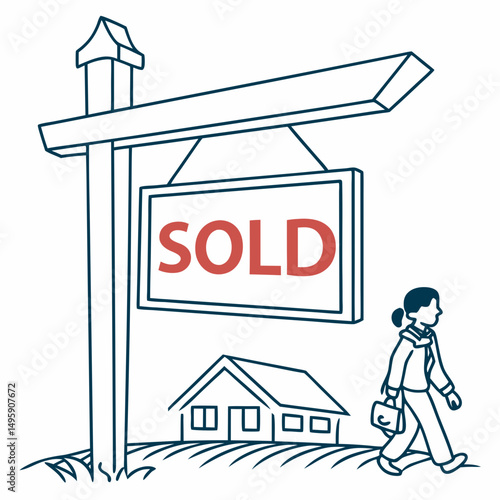 House sold real estate agent walking away home purchase