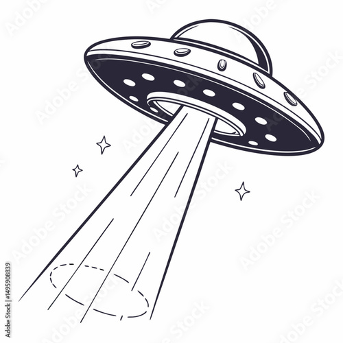Retro ufo spaceship flying saucer alien abduction beam