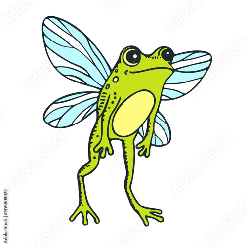 cute frog with fairy wings cartoon illustration