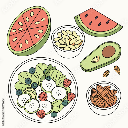 Healthy summer fruit salad with nuts and seeds