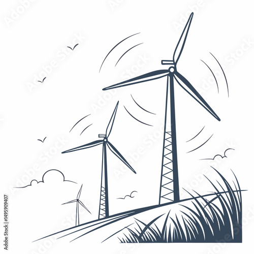 Wind turbines generating clean energy on a hillside