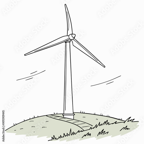 Single wind turbine on hilltop green energy renewable power
