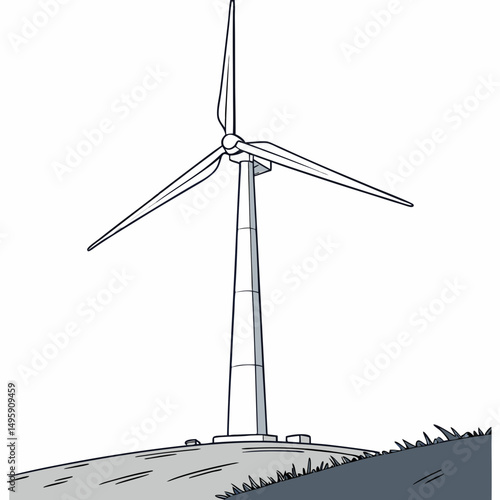 Single wind turbine on hilltop clean energy renewable power generation
