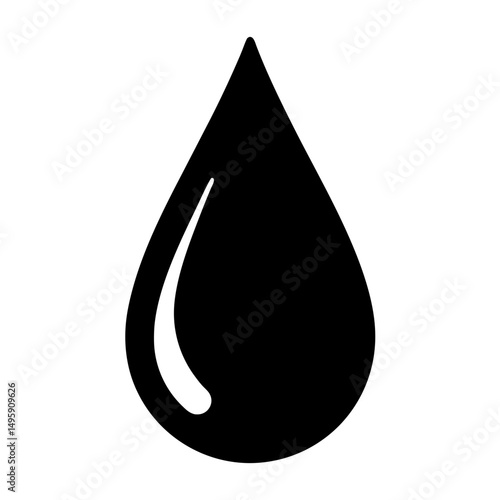 Single black droplet with a highlight represents liquid in an abstract form