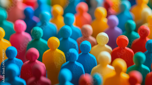 Colorful painted group of people wooden figures, diversity concept. Edited Ai
