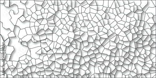 Abstract geometric pattern with shaded cells black lines on white background representing concepts of cells and networks