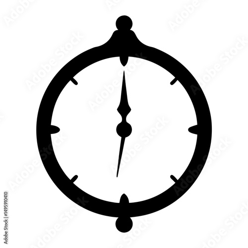 Silhouette of an Antique Clock with Hands Pointing Towards Midnight or Noon