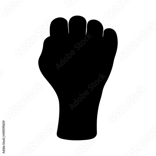 Black fist silhouette symbolizing power, resistance, solidarity, and protest against oppression