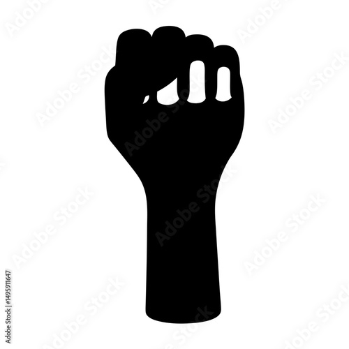 Black Power Fist Symbol Representing Solidarity and Resistance Movement on White Background
