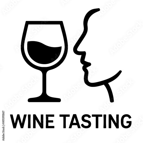 Minimalist icon of wine tasting with glass and profile silhouette, representing sensory wine evaluation and aroma testing