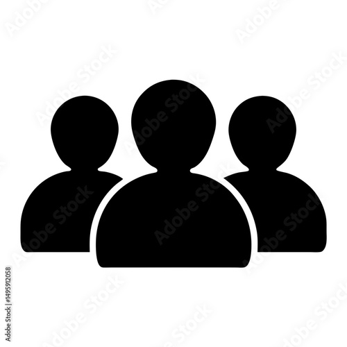 Stylized black icon representing a group or team of three people