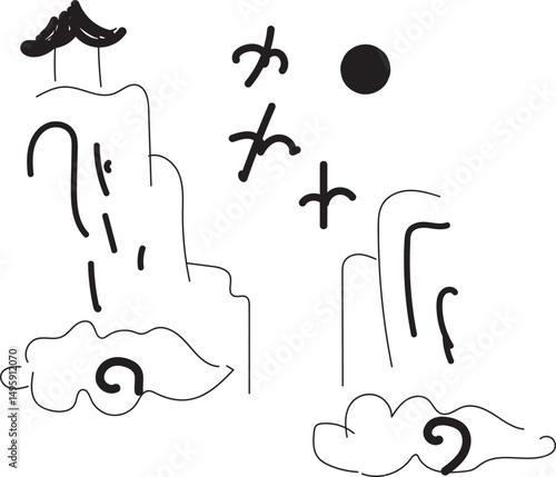 Bird & Mountain Hand drawing