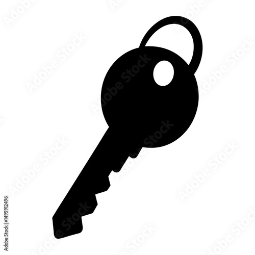 A stylized black key silhouette representing security, access, and a simple design
