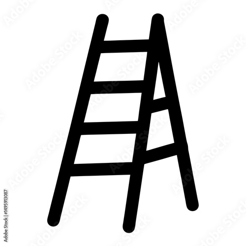 Bold Black and White Illustration of a Simple Wooden Ladder