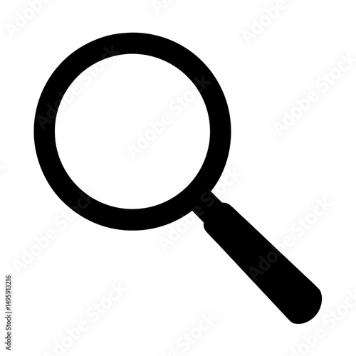 Simple black magnifying glass icon on a plain white background illustration