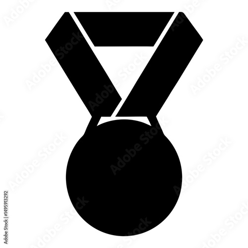 Black medal with ribbon for achievement, success and special occasion award