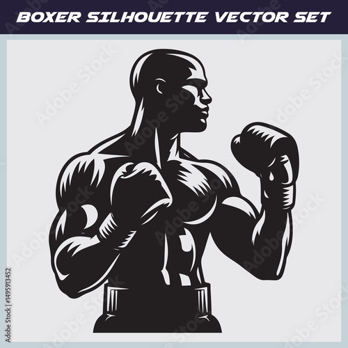 Male Boxer Silhouette Vector – Powerful Fighting Stance Graphic for Combat Designs