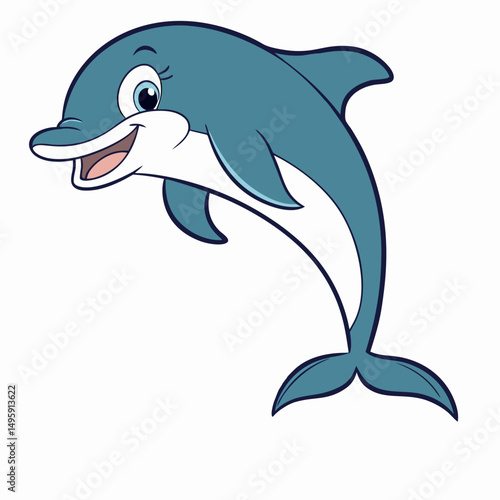 Cartoon funny dolphin .Vector illustration isolated on white background. Side view.