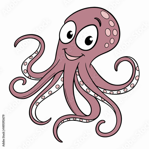 Сartoon funny octopus isolated on white background.Vector illustration of sea life.