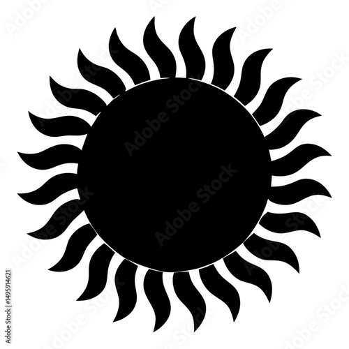Stylized depiction of the sun with flame like rays emanating outward