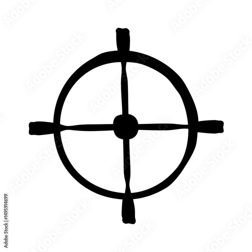 Symbolic target artwork with black ink ring and crosshair elements