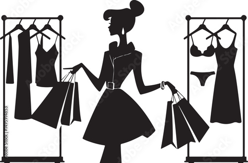 Stylish Woman Shopping for Clothes and Lingerie
