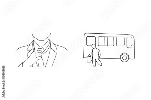 Businessman adjusting tie before boarding the bus for daily commute to work location