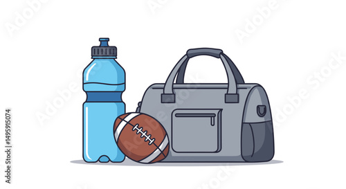Football Championship. Sports bag with water bottle and football