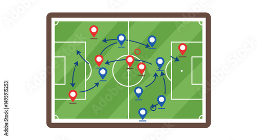 Football Championship. Soccer game strategy diagram on a green field