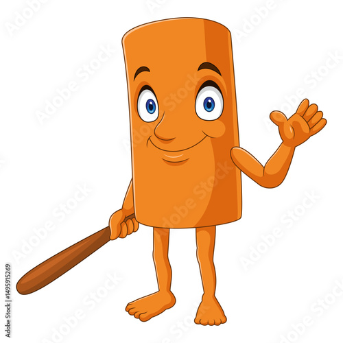 Cartoon wood carrying baton isolated on white background