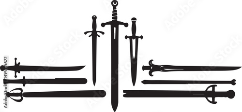 Collection of Medieval Swords Silhouettes Black and White