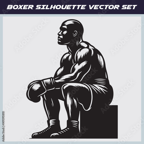 Male Boxer Silhouette Vector – Powerful Fighting Stance Graphic for Combat Designs
