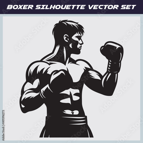 Male Boxer Silhouette Vector – Powerful Fighting Stance Graphic for Combat Designs