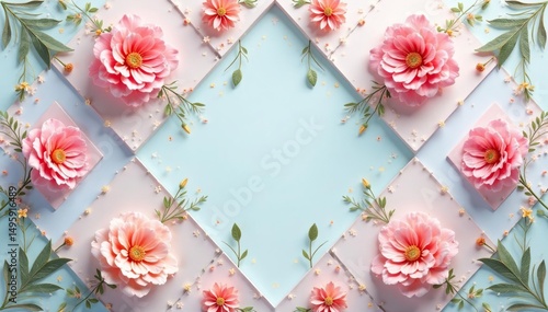Symmetrical floral diamonds, pastel color palette, minimalist style, subtle, vector
