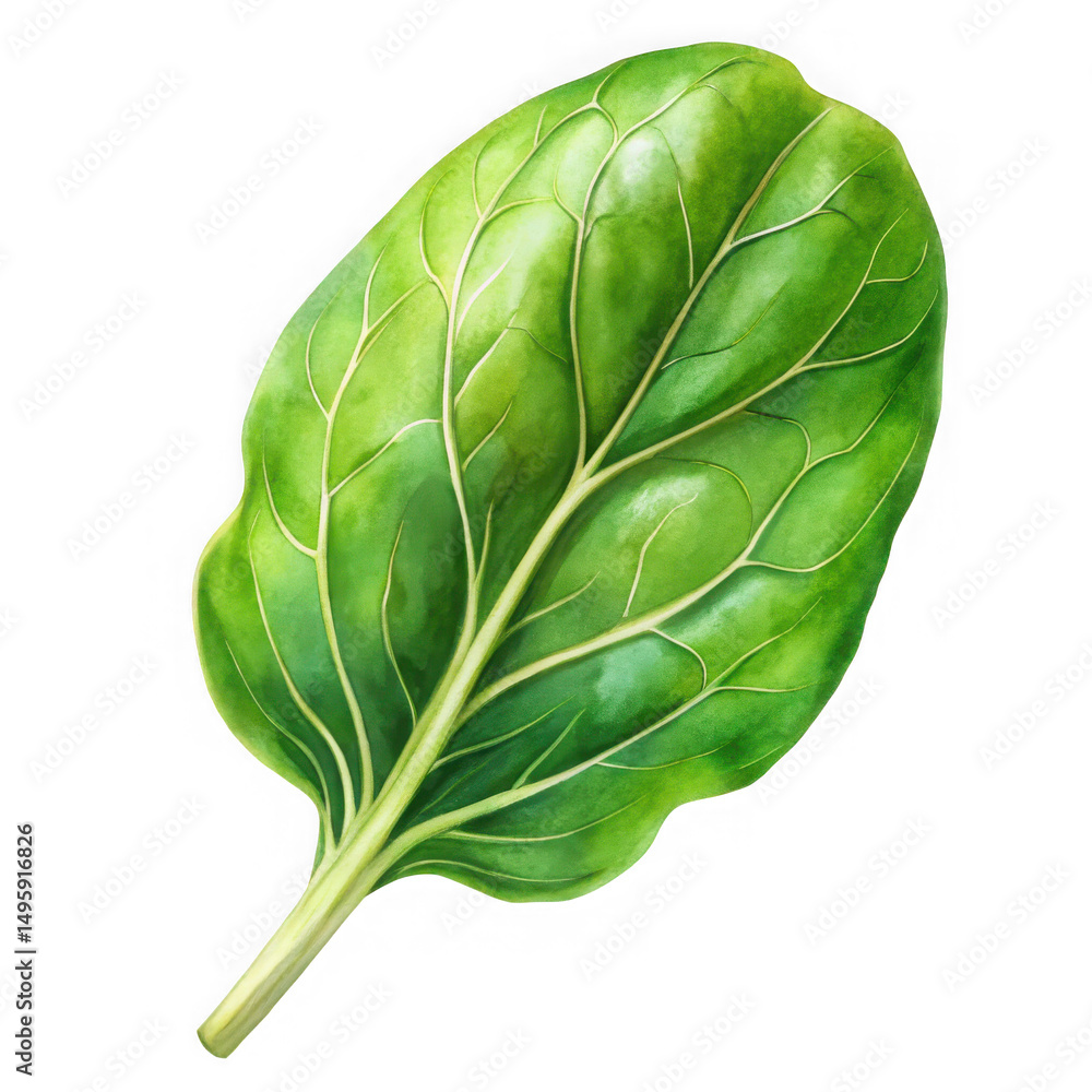 Fototapeta premium Fresh spinach leaf isolated on a clean white background, showcasing texture and natural green color