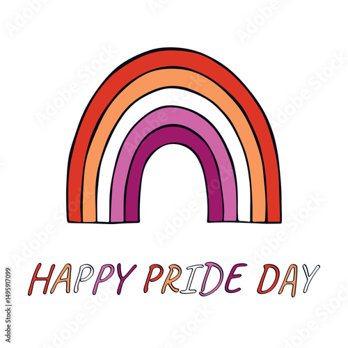Colorful rainbow shape Lesbian pride flag Happy pride day LGBTQIA community Pride Month Vector hand drawn doodle for posters, stickers, logo, cards