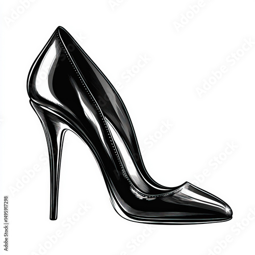 high heel silhouette , blac...