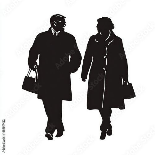 man and woman walking silho...