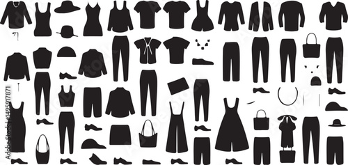 Collection of Black and White Clothing and Accessory Icons