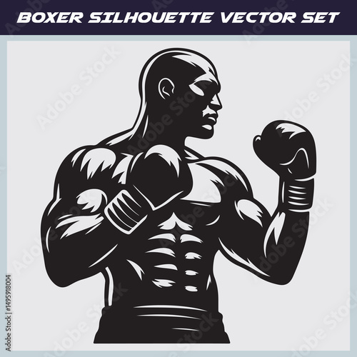 Male Boxer Silhouette Vector – Powerful Fighting Stance Graphic for Combat Designs