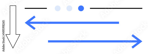 Bold downward and horizontal arrows combined with progress dots and linear dividers, symbolizing flow, progress, or direction. Ideal for navigation, process flow, user interface, instructions, data