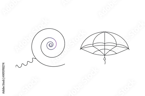 Minimalist vector illustration of a snail shell and umbrella design on white background