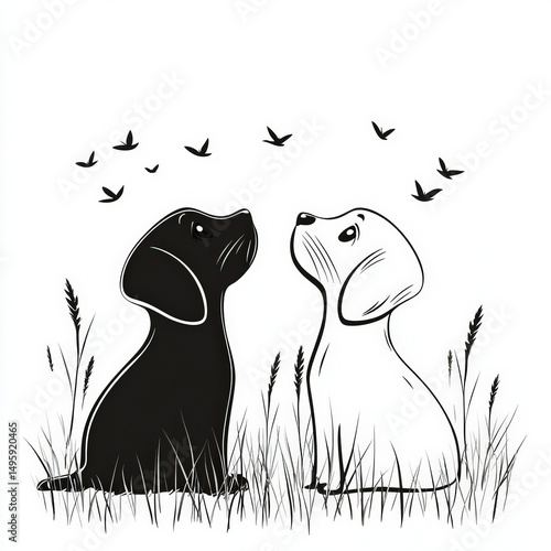 cat and dog silhouette , bl...