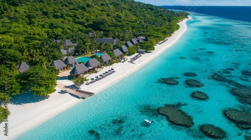 Aerial view of waves crashing on a tropical shoreline beach in an abstract overhead photo of the ocean's surf