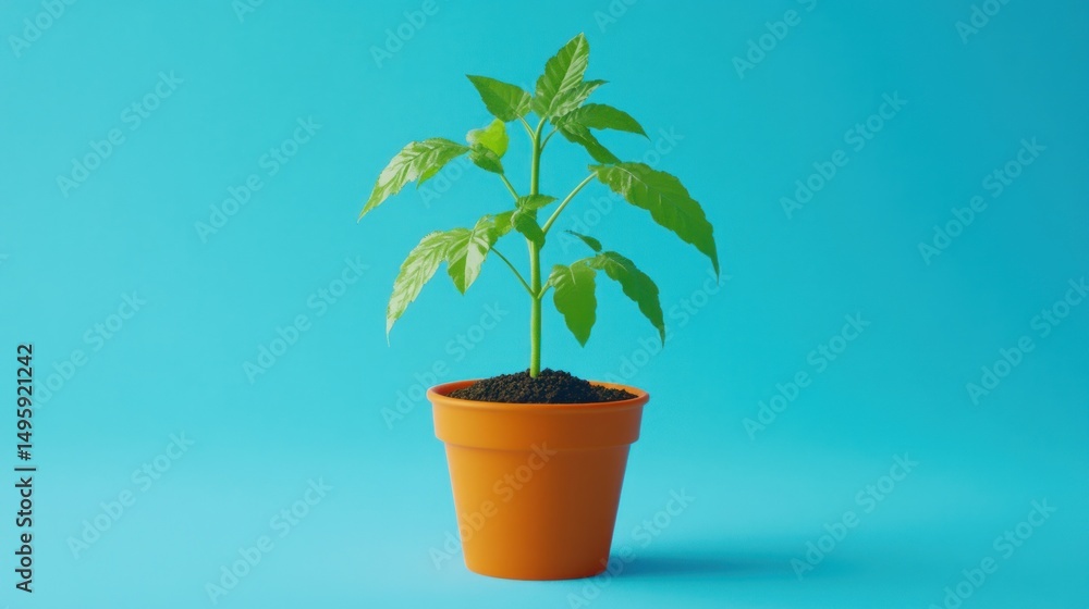 Obraz premium Young plant in terracotta pot