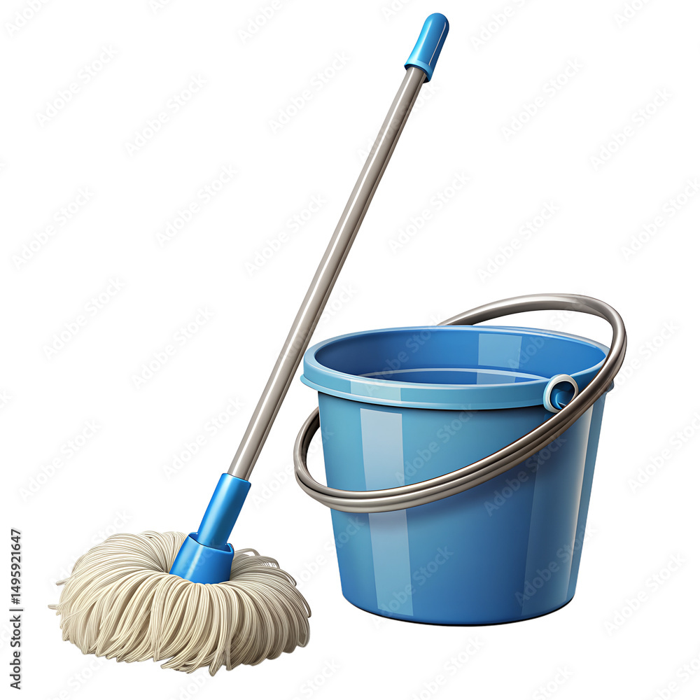 Cleaning bucket with mop on transparent background Cleaning bucket with mop on transparent background