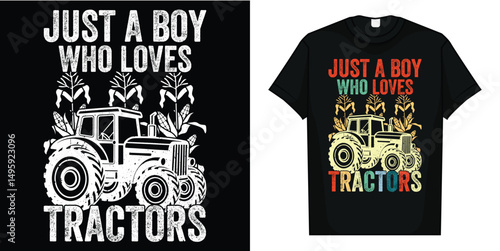 Just A Boy Who Loves Tractors Green Farm Tractor Trucks T-Shirt